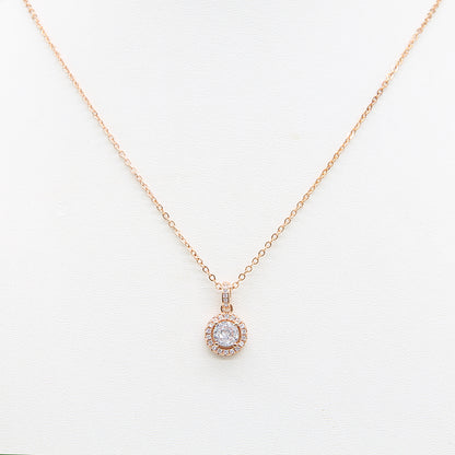 Sterling silver Crystal Halo Pendant necklace rose gold finish