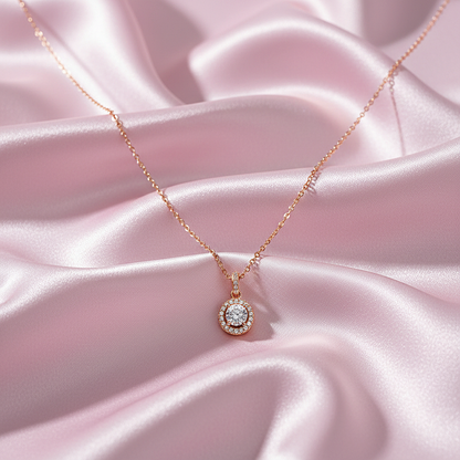 Sterling silver Crystal Halo Pendant necklace rose gold finish