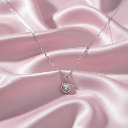 Sterling silver Crystal Halo Pendant necklace polished finish
