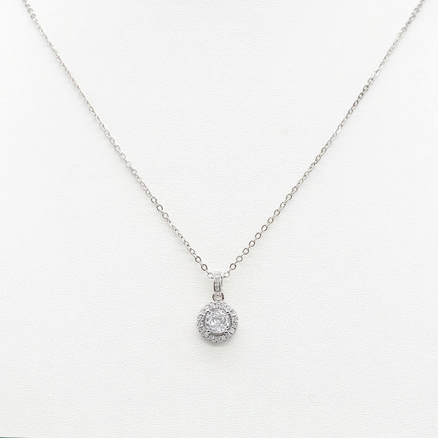 Sterling silver Crystal Halo Pendant necklace polished finish