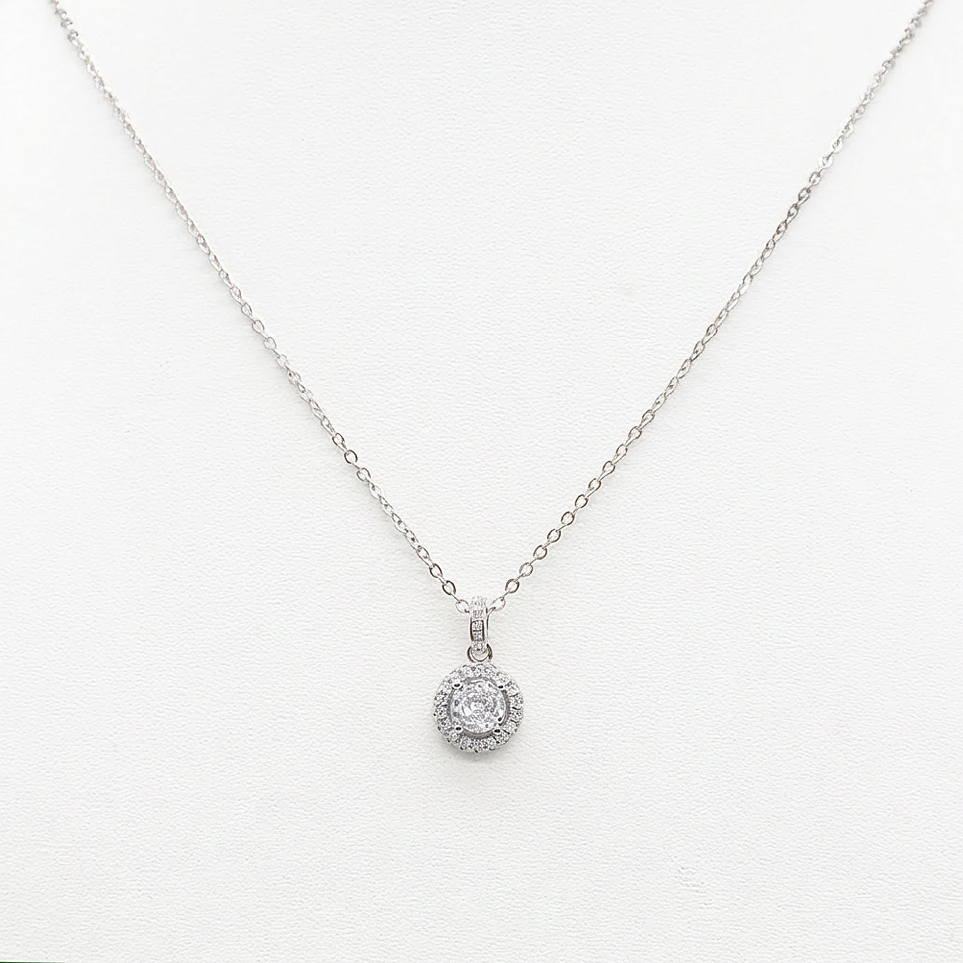 Sterling silver Crystal Halo Pendant necklace polished finish