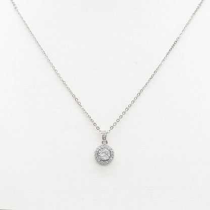 Sterling silver Crystal Halo Pendant necklace polished finish