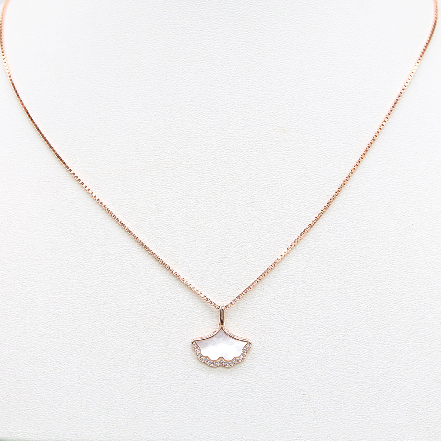 Sterling silver Shell Fan Pendant necklace rose gold finish