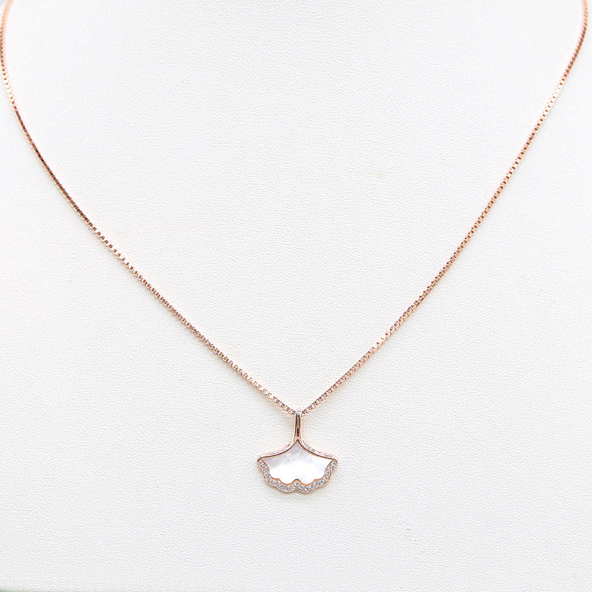 Sterling silver Shell Fan Pendant necklace rose gold finish