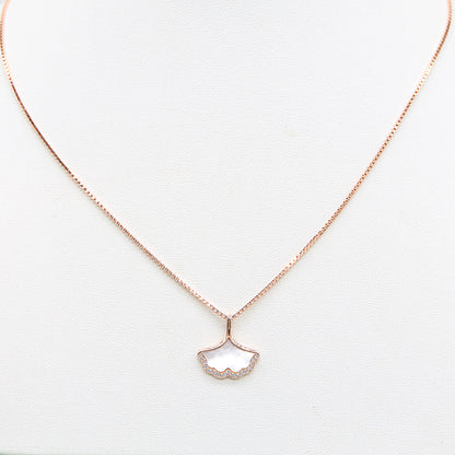 Sterling silver Shell Fan Pendant necklace rose gold finish