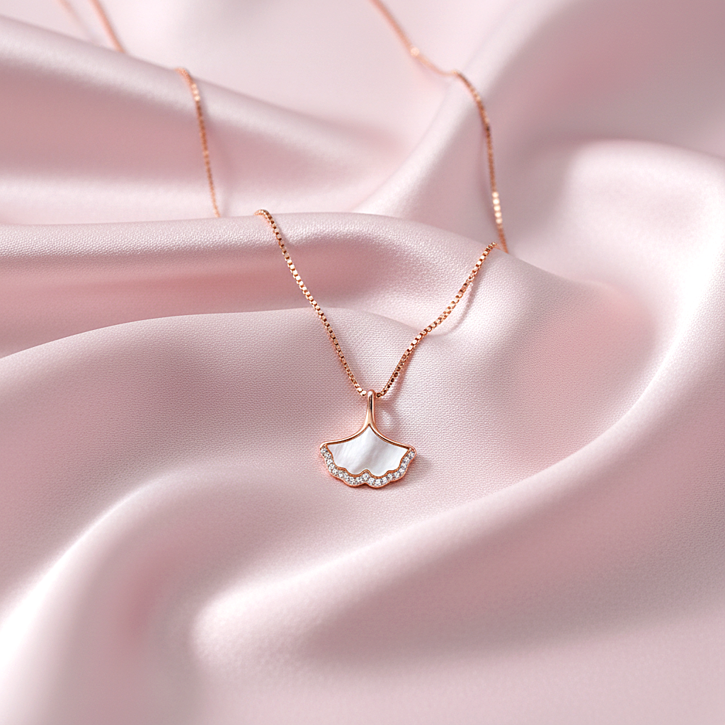 Sterling silver Shell Fan Pendant necklace rose gold finish