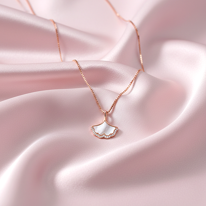 Sterling silver Shell Fan Pendant necklace rose gold finish