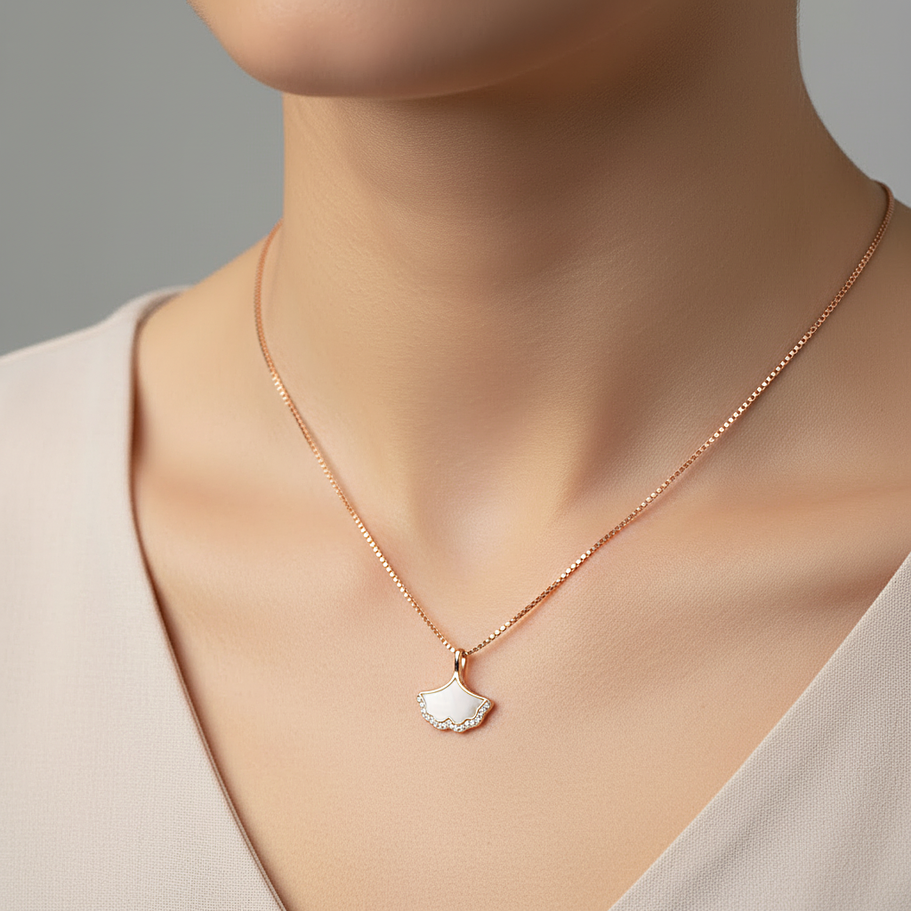 Sterling silver Shell Fan Pendant necklace rose gold finish