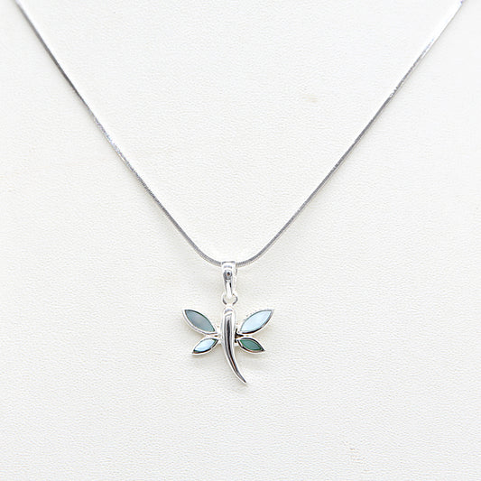 Silver Dragonfly Pendant Necklace with Turquoise pearl