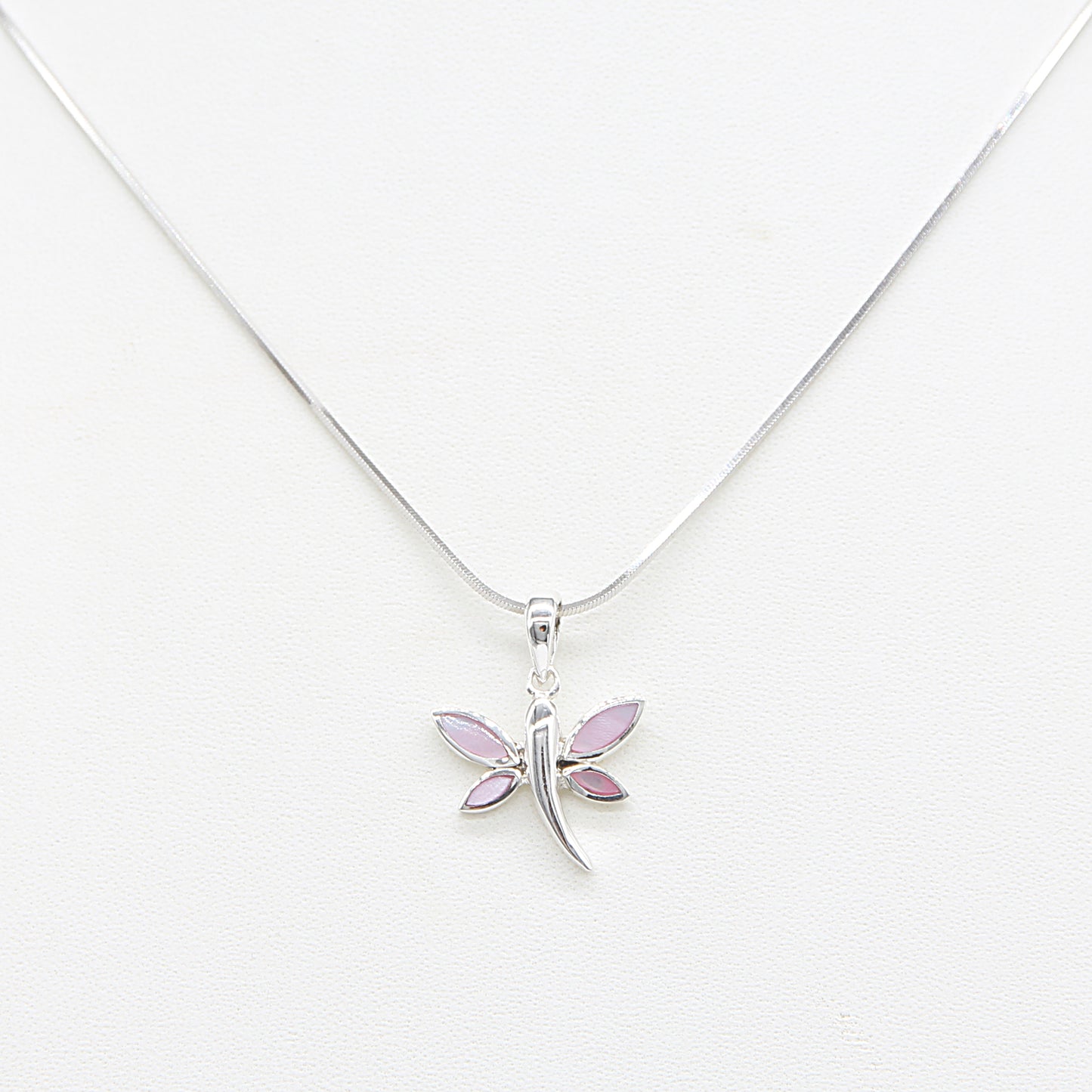 Sterling silver Pink Dragonfly Pendant Necklace with Pink Pearl Accent necklace polished finish
