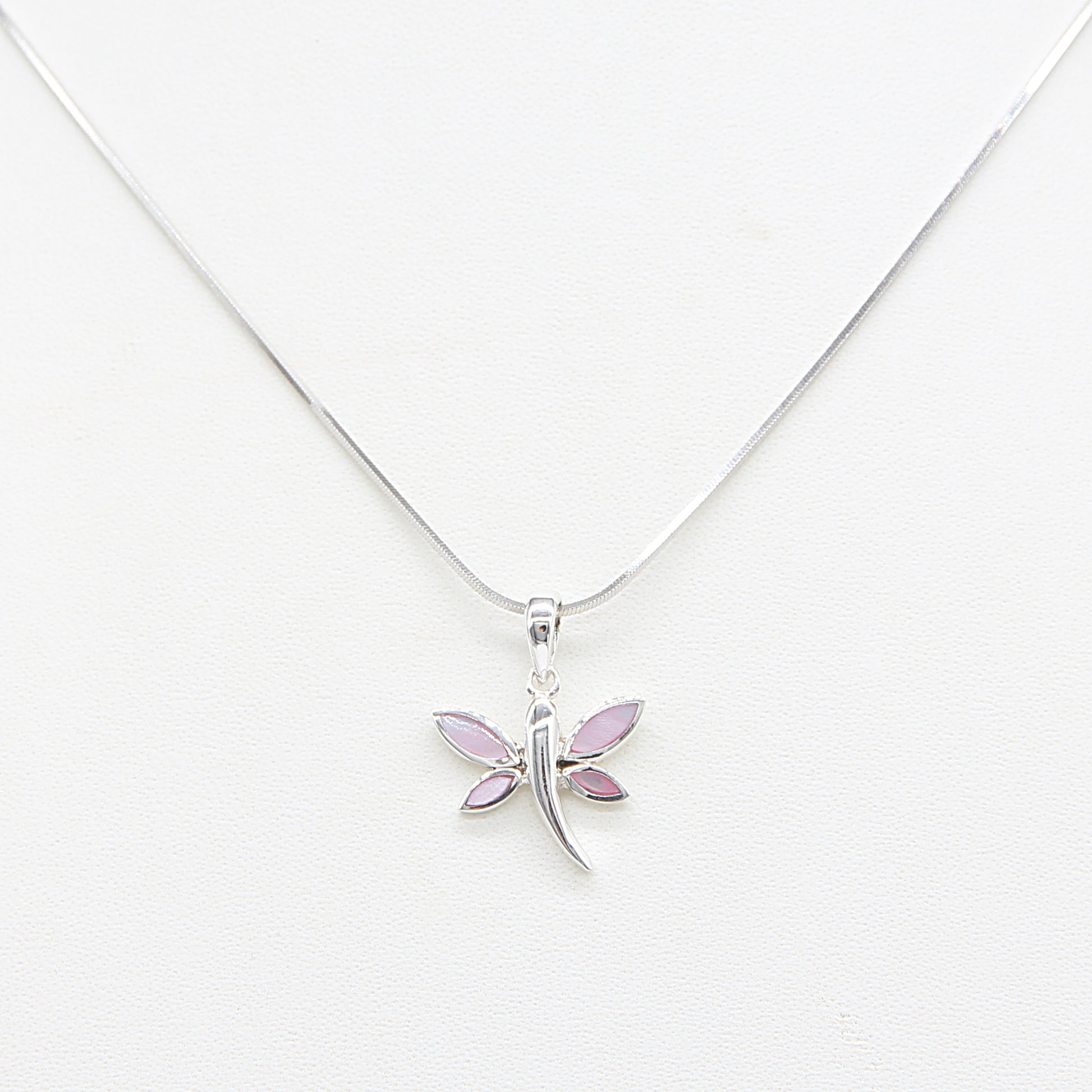 Sterling silver Pink Dragonfly Pendant Necklace with Pink Pearl Accent necklace polished finish