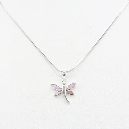 Sterling silver Pink Dragonfly Pendant Necklace with Pink Pearl Accent necklace polished finish