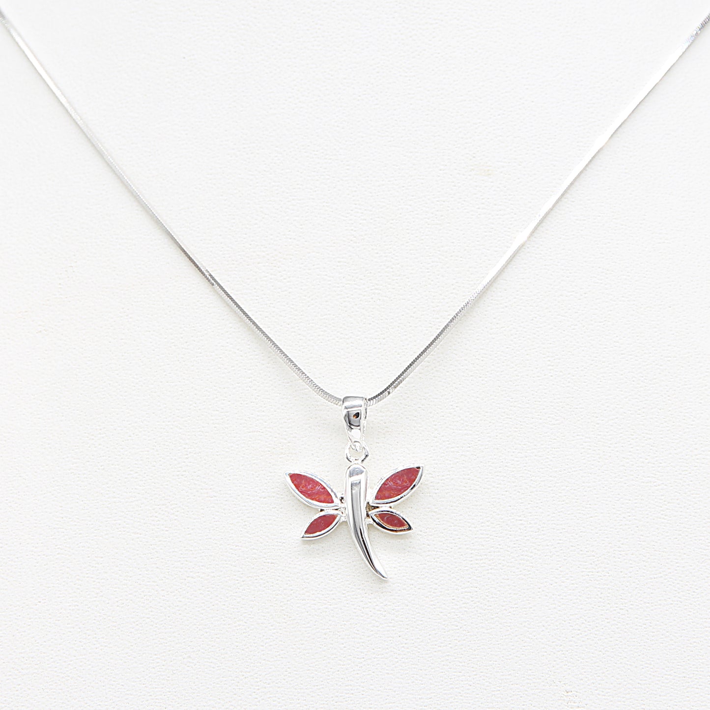 Sterling silver Red Dragonfly Pendant Necklace with Red Pearl Accent necklace polished finish