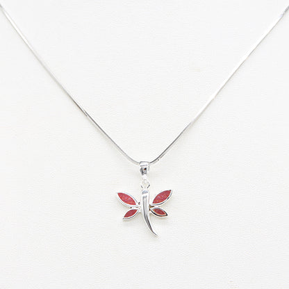 Sterling silver Red Dragonfly Pendant Necklace with Red Pearl Accent necklace polished finish