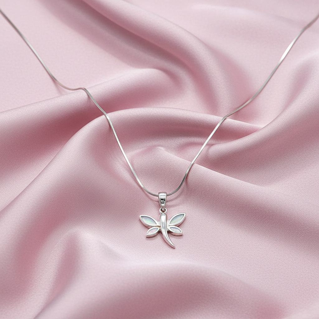 Sterling silver Natural Pearl Dragonfly Pendant Necklace with Natural Pearl Accent necklace polished finish