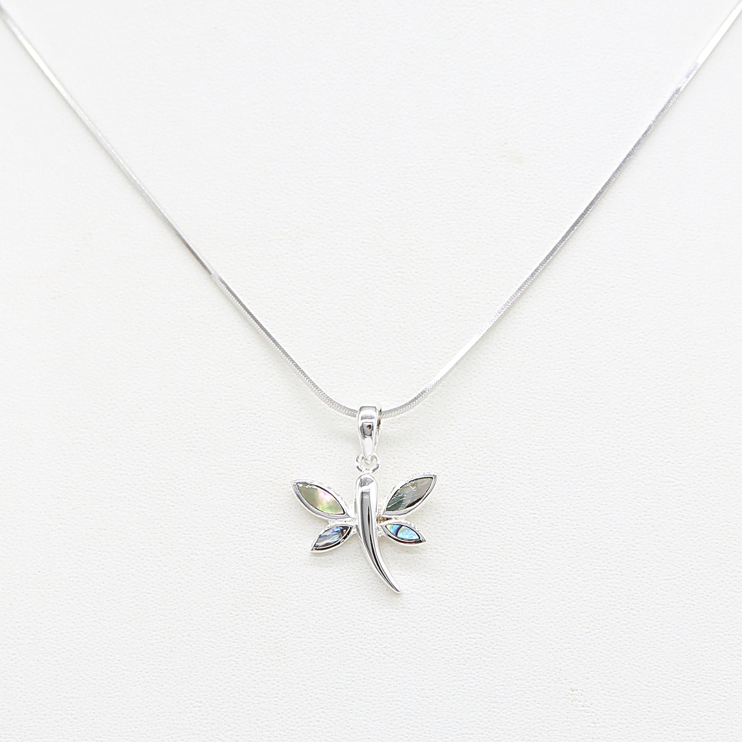 Sterling silver Pearlescent Dragonfly Pendant Necklace with Pearlescent Accent necklace polished finish