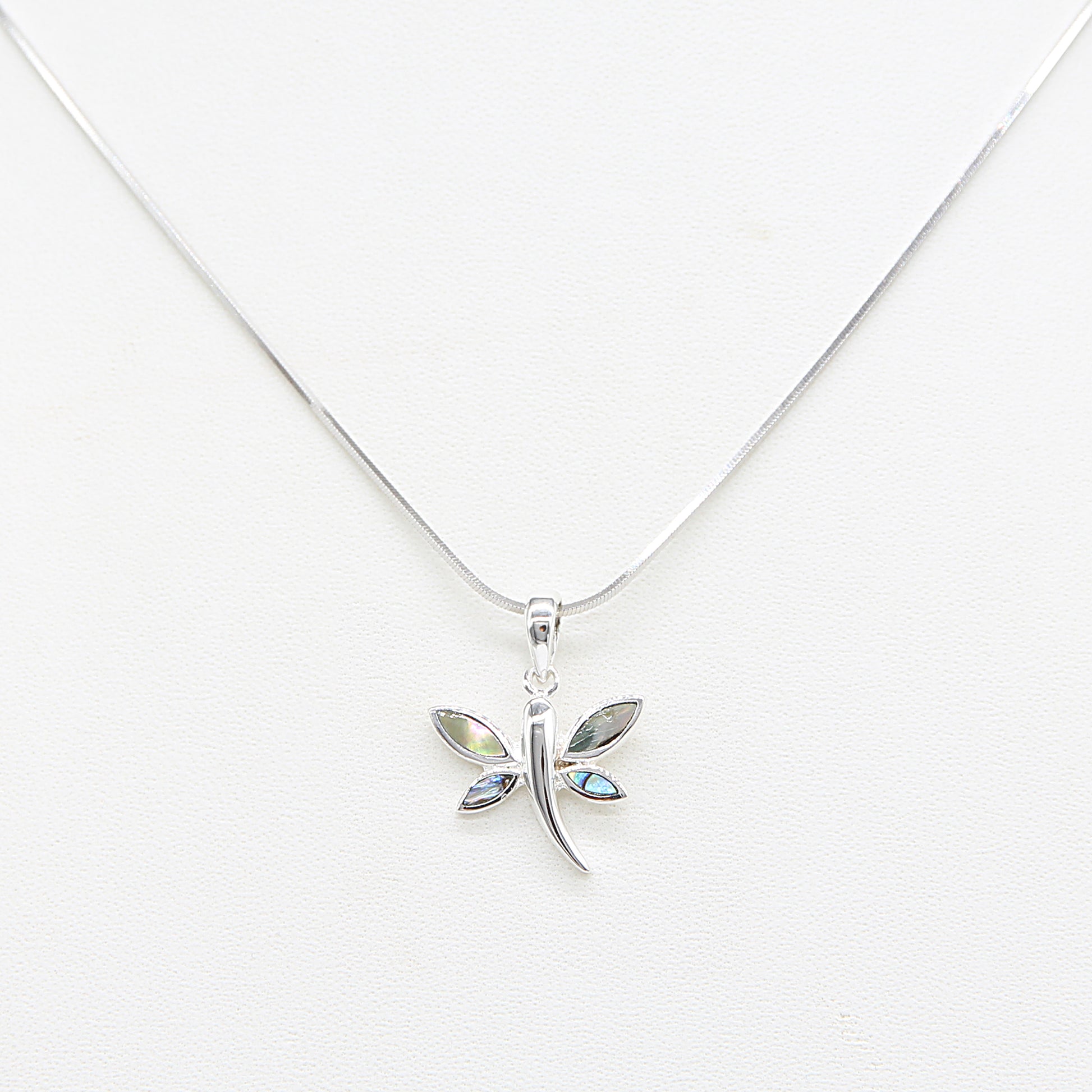 Sterling silver Pearlescent Dragonfly Pendant Necklace with Pearlescent Accent necklace polished finish