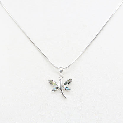 Sterling silver Pearlescent Dragonfly Pendant Necklace with Pearlescent Accent necklace polished finish