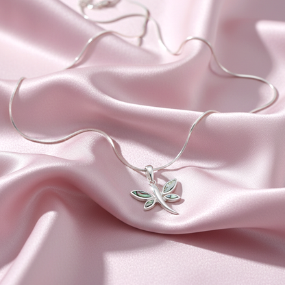 Sterling silver Pearlescent Dragonfly Pendant Necklace with Pearlescent Accent necklace polished finish