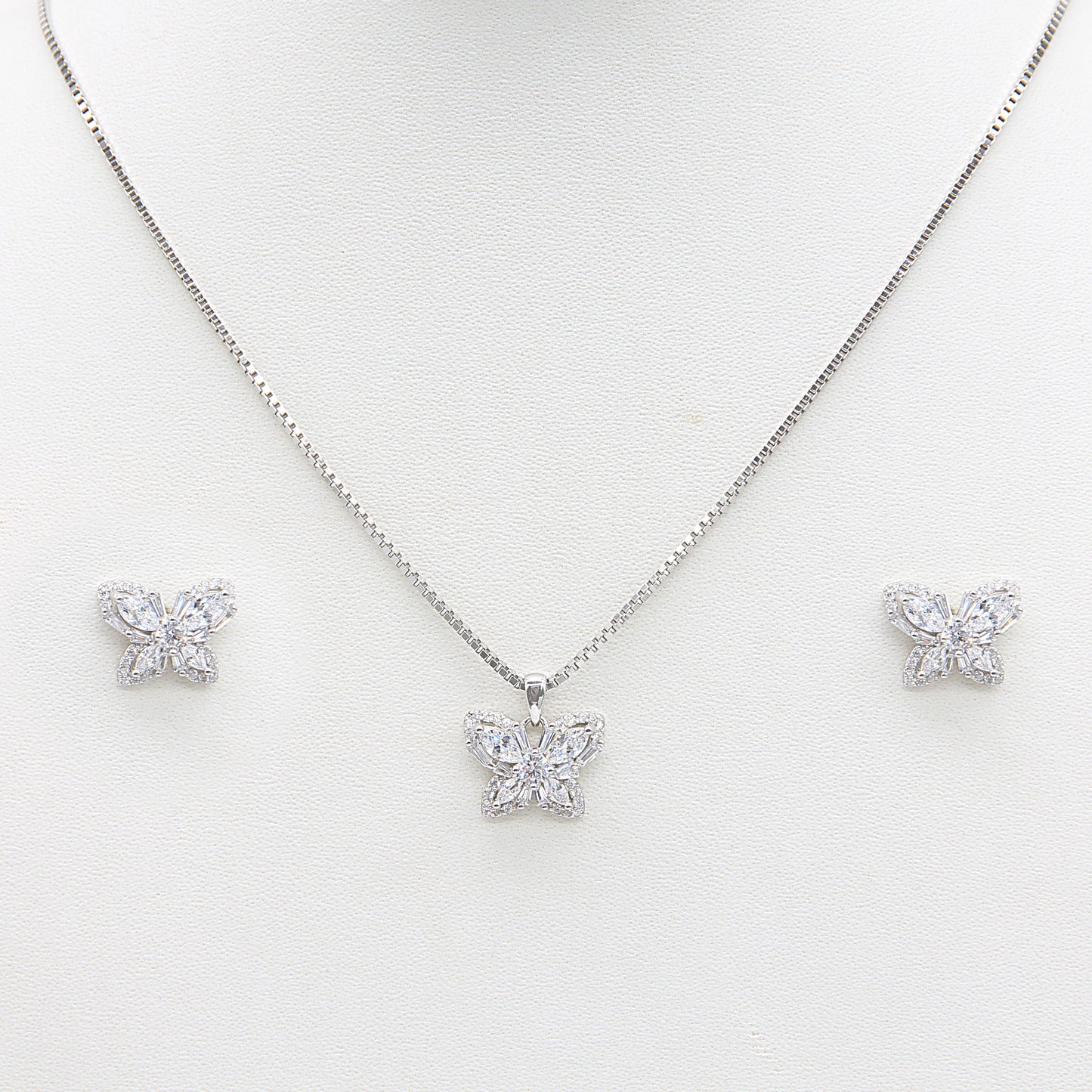Sterling silver Crystal Butterfly necklace and earring set polished finish