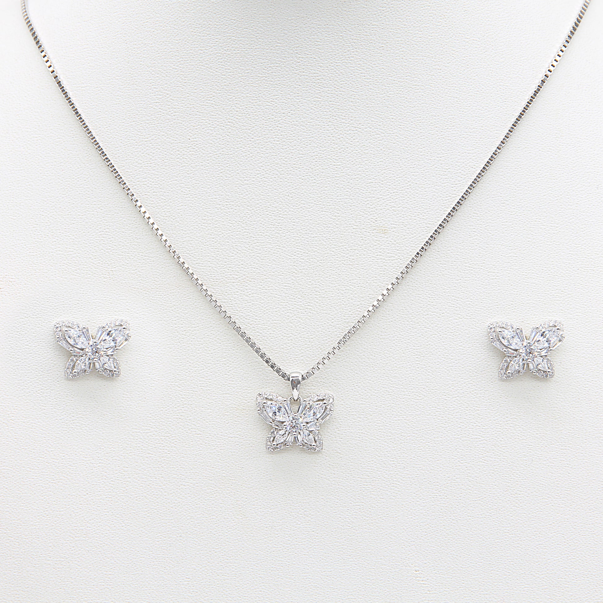 Sterling silver Crystal Butterfly necklace and earring set polished finish