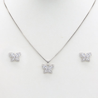 Sterling silver Crystal Butterfly necklace and earring set polished finish