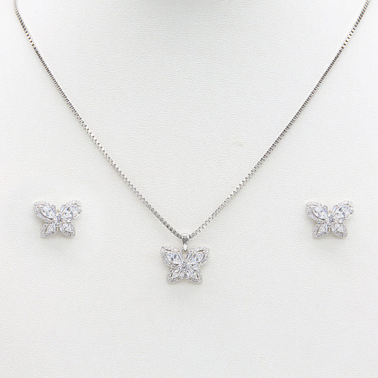 Sterling silver Crystal Butterfly necklace and earring set polished finish