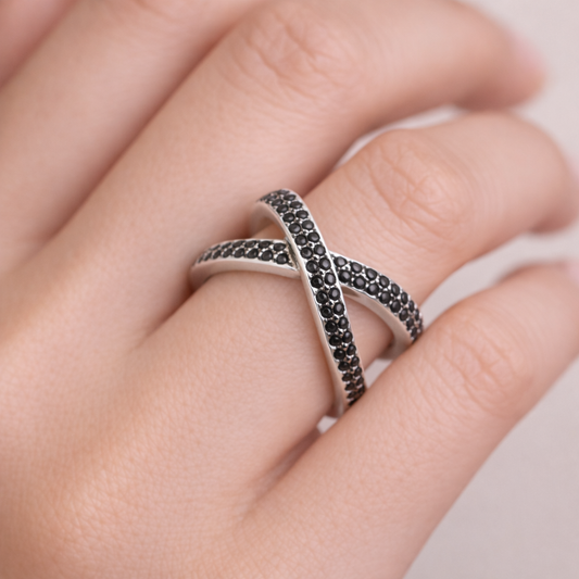 Noir Pavé Crossover Ring from TimelessWhims, view 2