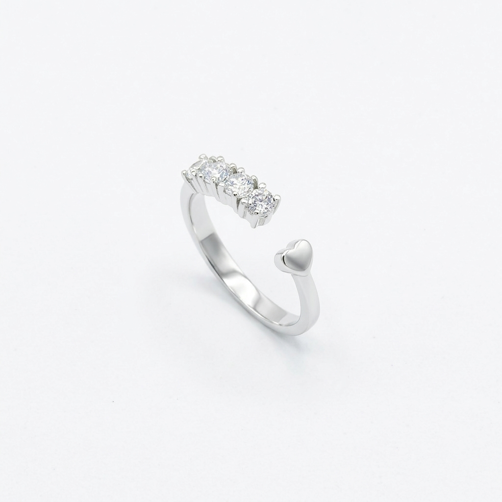 Trio Crystal Heart Open Ring from TimelessWhims, view 1
