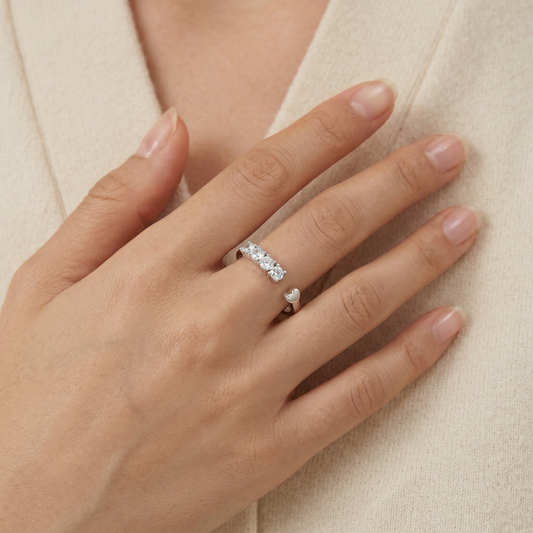 Trio Crystal Heart Open Ring from TimelessWhims, view 2