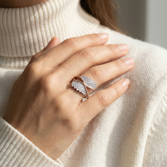 Rose Gold Angel Wing Pavé Ring from TimelessWhims, view 2