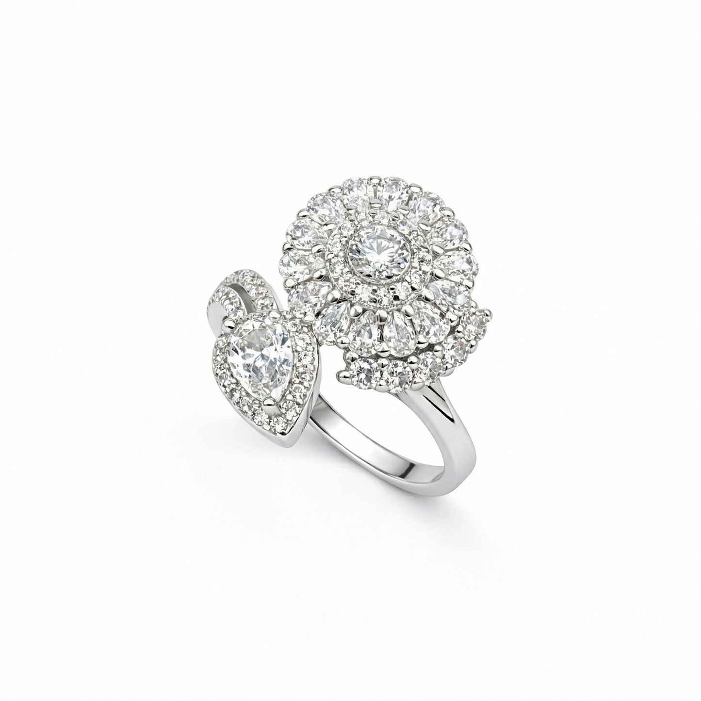 Grand Floral Cluster & Heart Bypass Ring from TimelessWhims, view 1