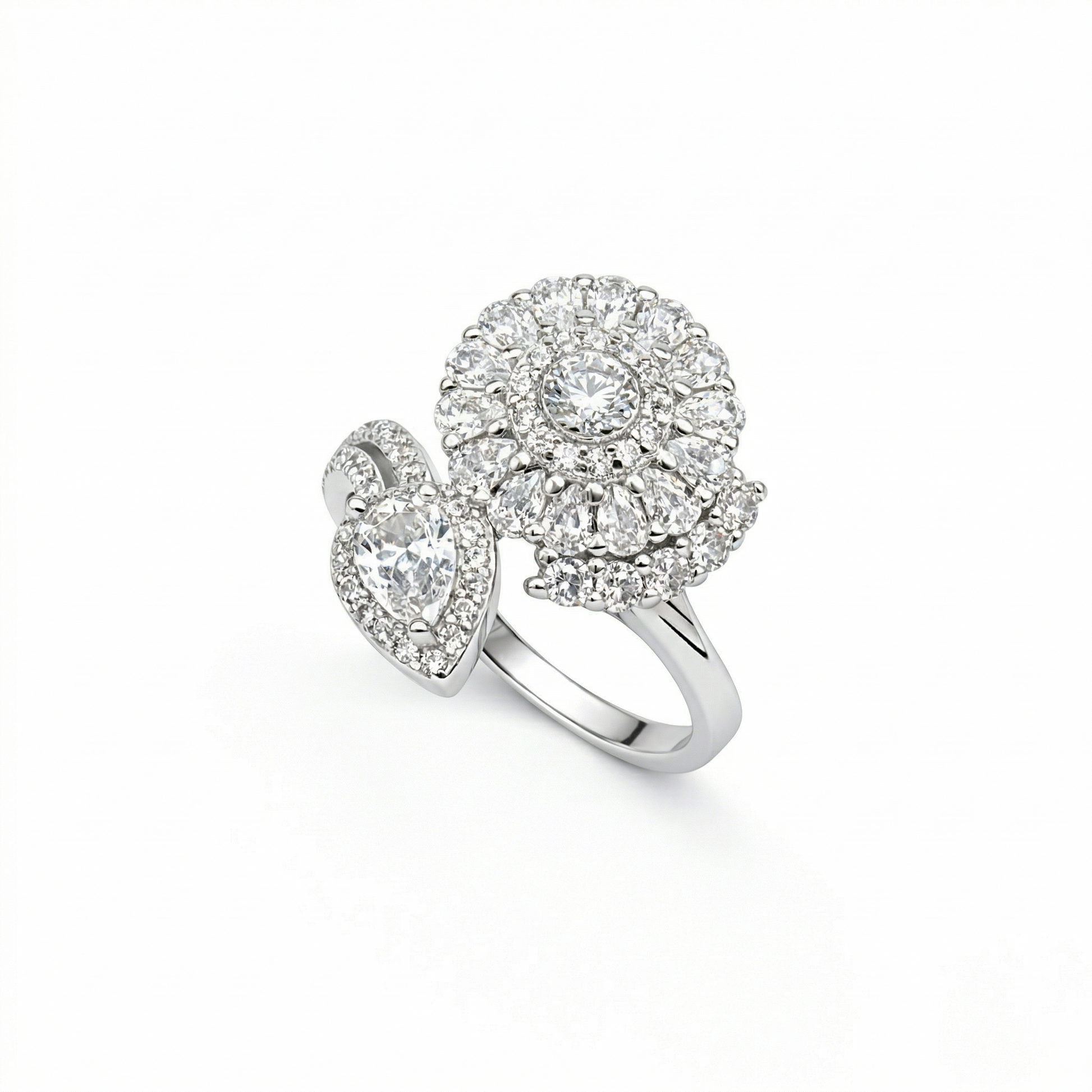 Grand Floral Cluster & Heart Bypass Ring from TimelessWhims, view 1