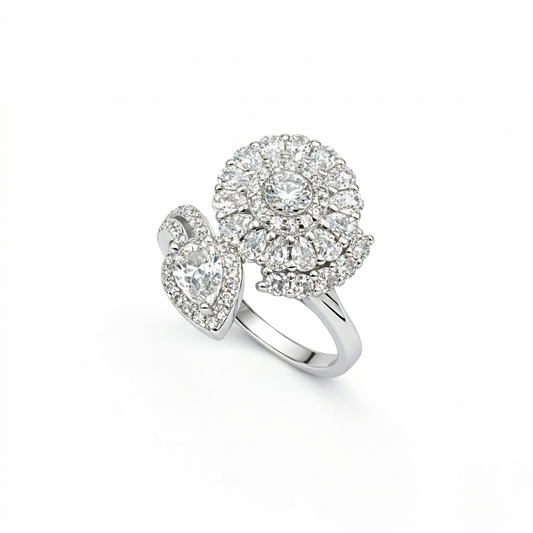 Grand Floral Cluster & Heart Bypass Ring from TimelessWhims, view 1