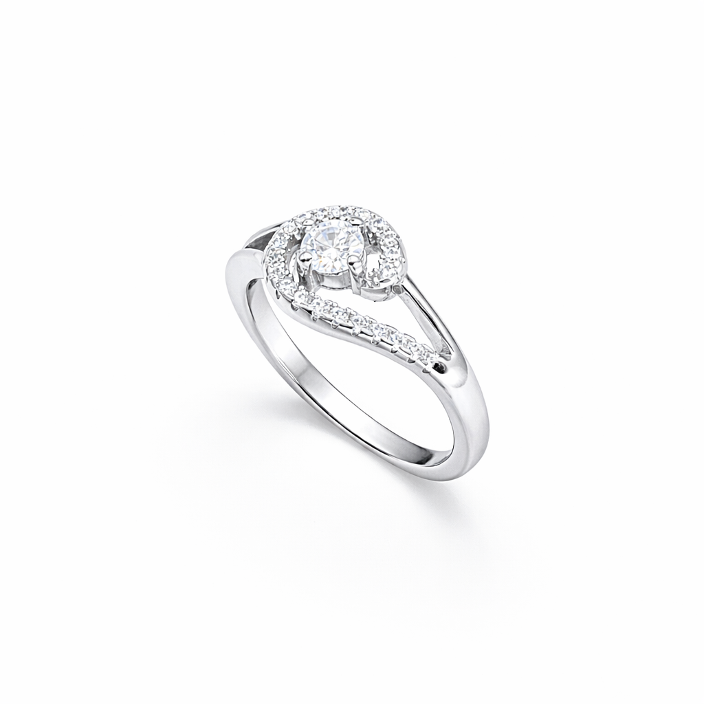 Swirl Halo Solitaire Split Ring from TimelessWhims, view 1