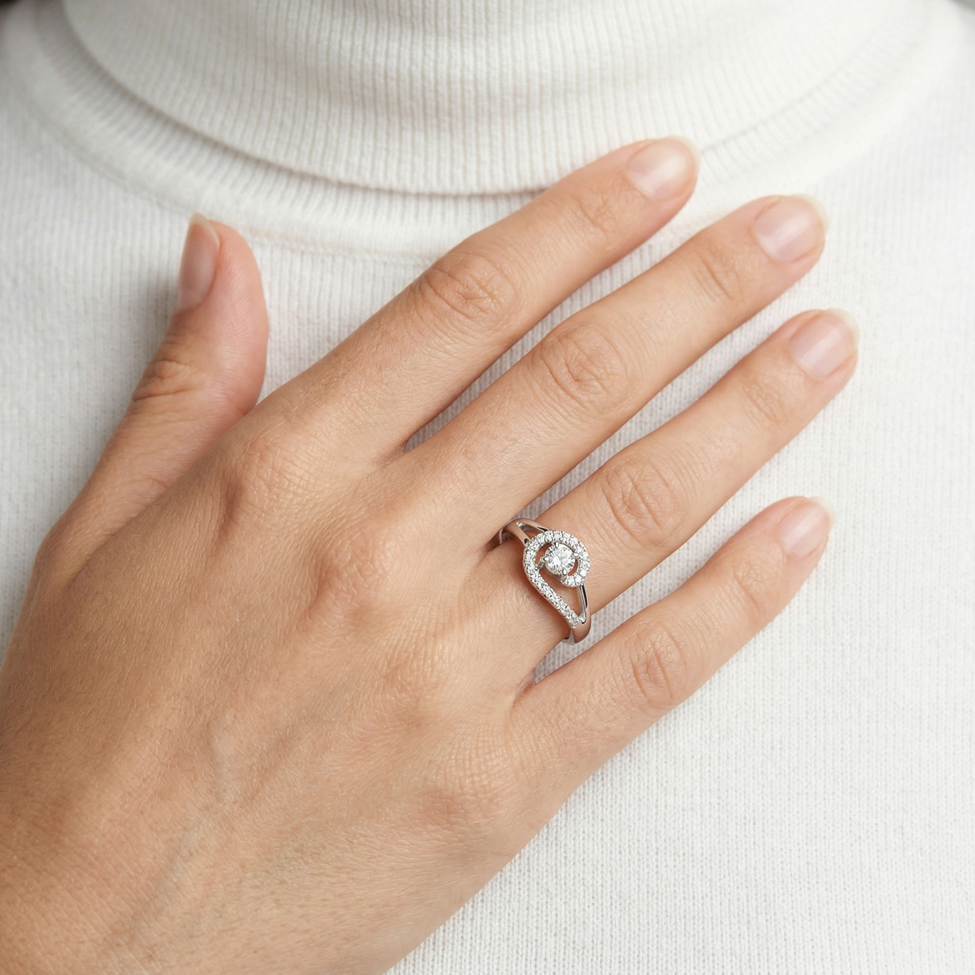 Swirl Halo Solitaire Split Ring from TimelessWhims, view 2