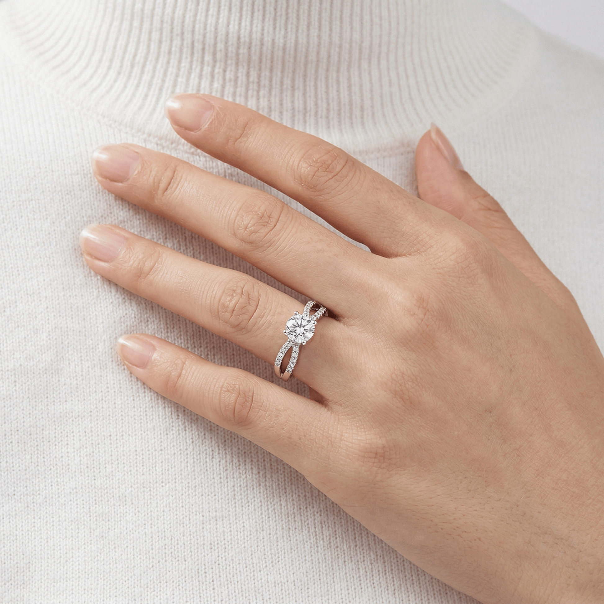 Split Pavé Shoulder Solitaire Ring from TimelessWhims, view 2