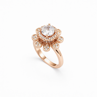 Rose Gold Vintage Floral Halo Ring from TimelessWhims, view 1