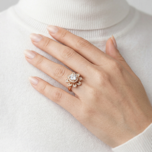 Rose Gold Vintage Floral Halo Ring from TimelessWhims, view 2