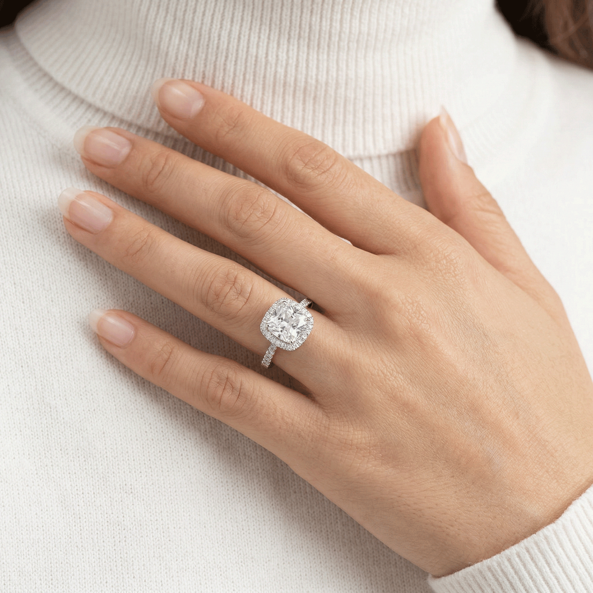 Grand Cushion Halo Pavé Band Ring from TimelessWhims, view 2