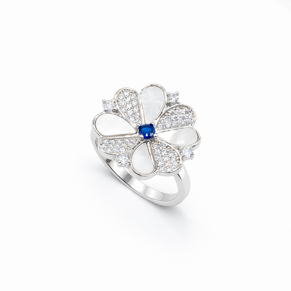 Mother of Pearl & Sapphire Blossom Ring from TimelessWhims, view 1