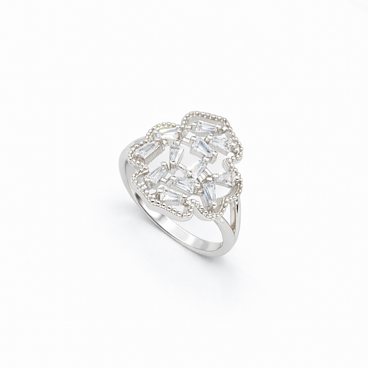 Art Deco Baguette Cluster Shield Ring