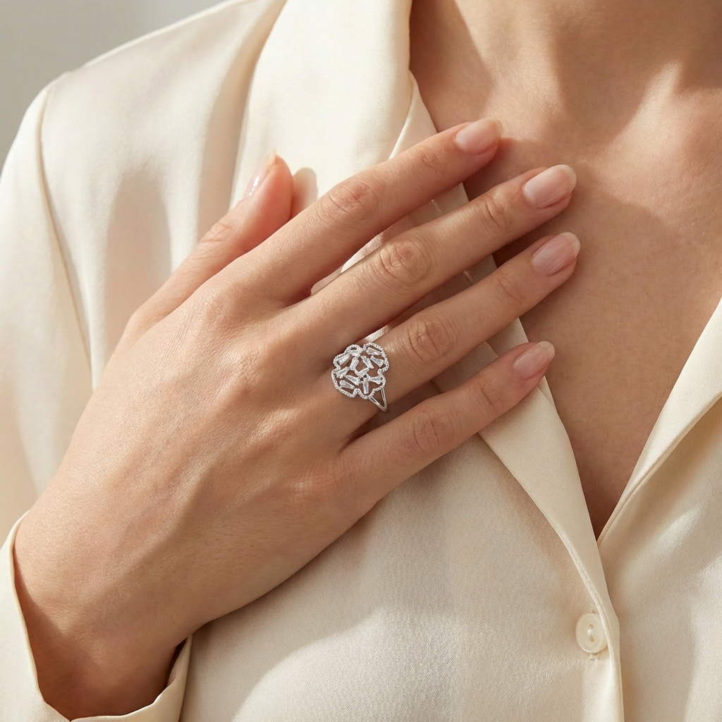 Art Deco Baguette Cluster Shield Ring from TimelessWhims, view 2