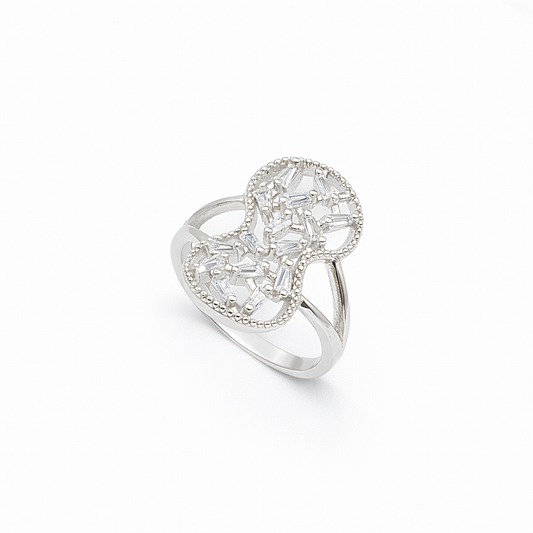 Art Deco Baguette Heart Shield Ring