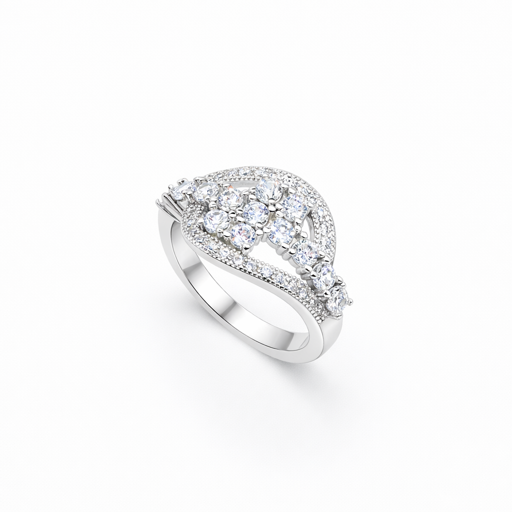 Round Cluster Swirl Pavé Halo Ring from TimelessWhims, view 1