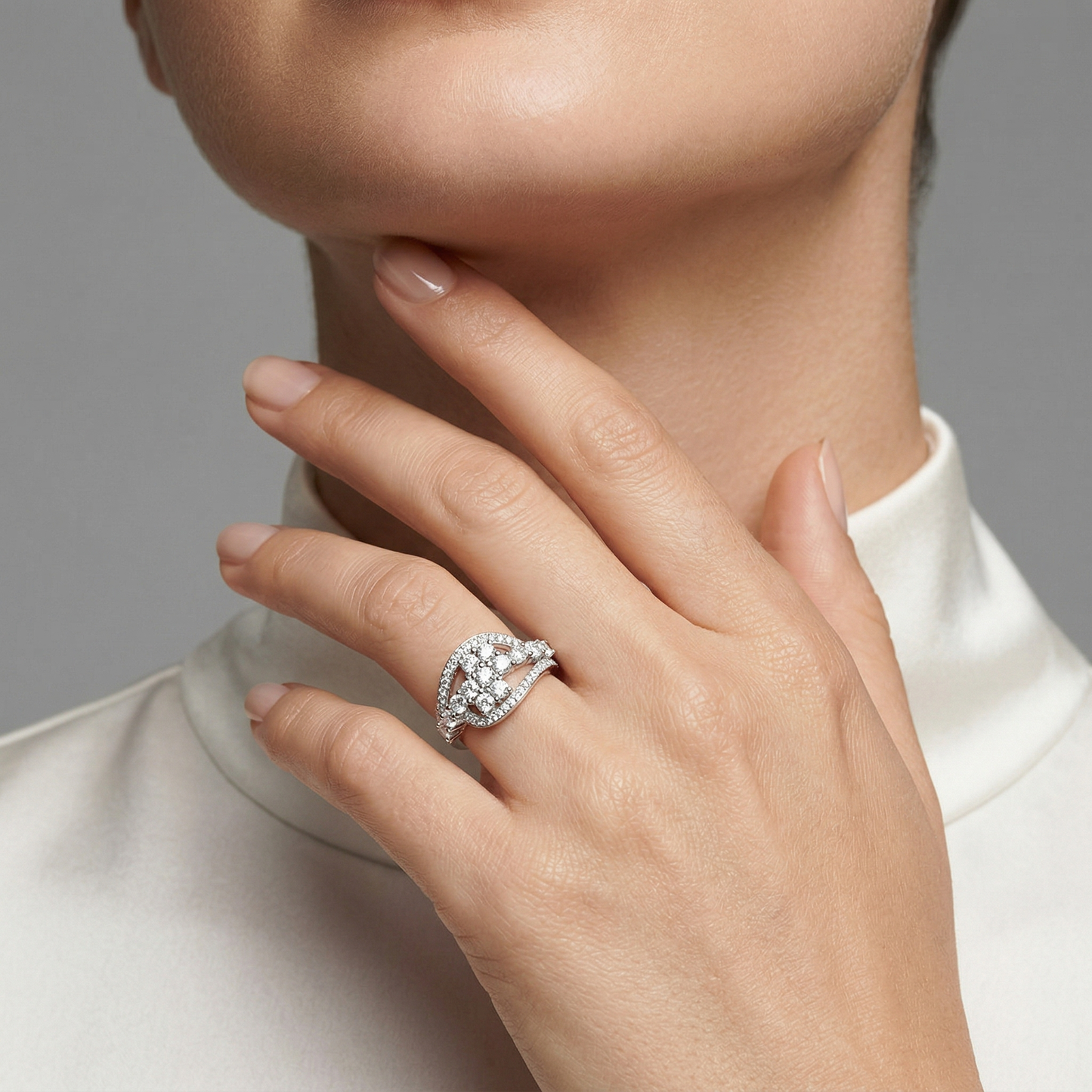 Round Cluster Swirl Pavé Halo Ring from TimelessWhims, view 2