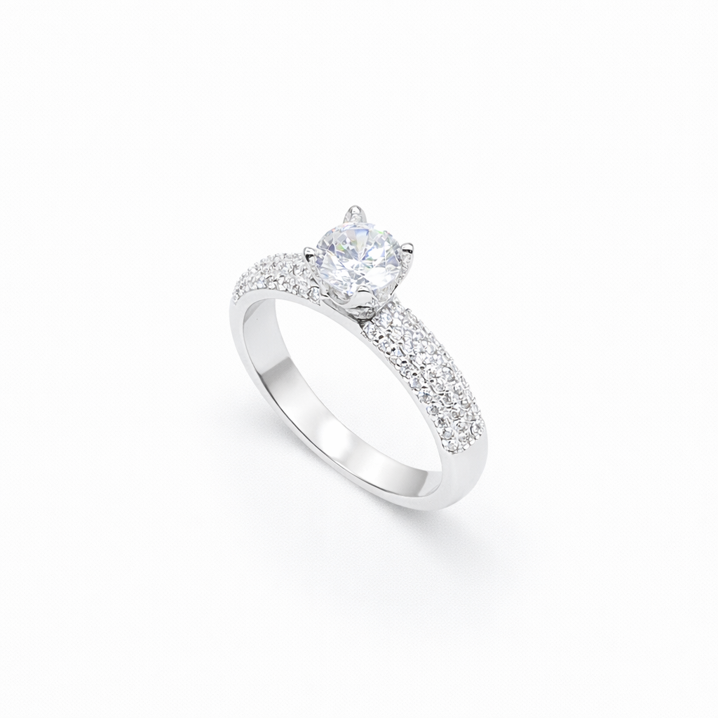 Round Solitaire Triple Pavé Band Ring from TimelessWhims, view 1