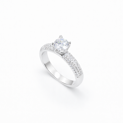 Round Solitaire Triple Pavé Band Ring from TimelessWhims, view 1