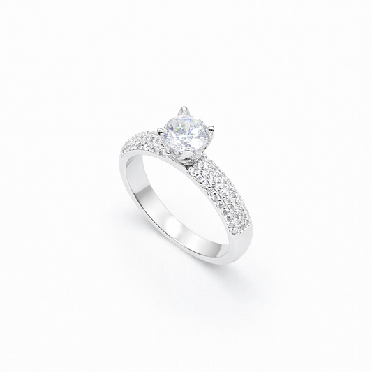Round Solitaire Triple Pavé Band Ring from TimelessWhims, view 1