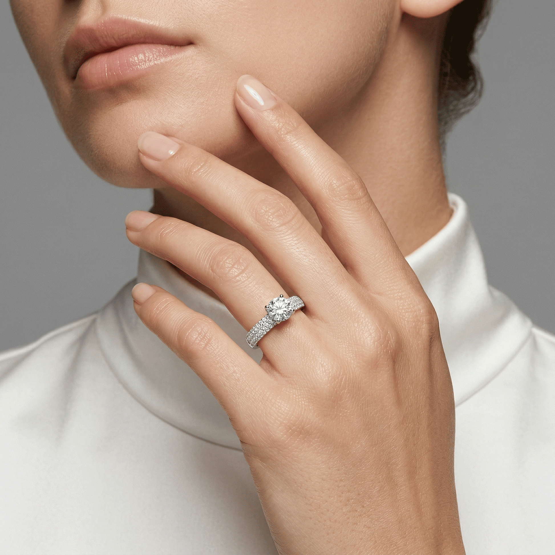 Round Solitaire Triple Pavé Band Ring from TimelessWhims, view 2